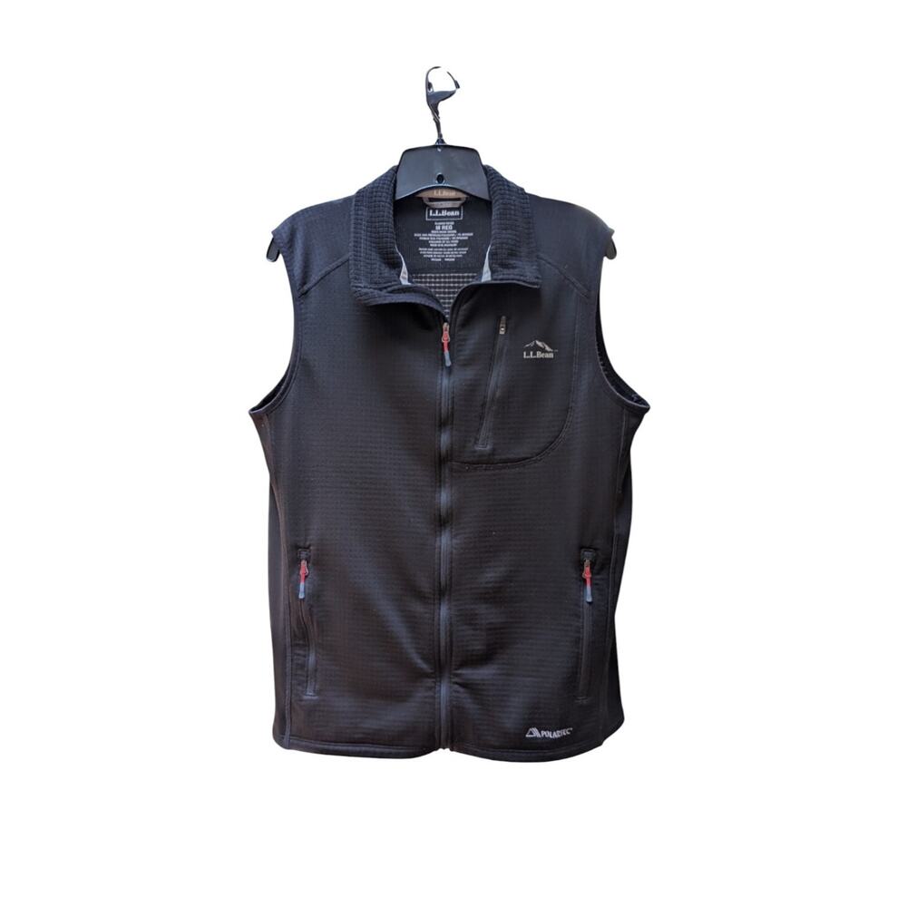 LL Bean Men's Medium Polartec Vest Black Full Zip Outdoor Hiking Trail